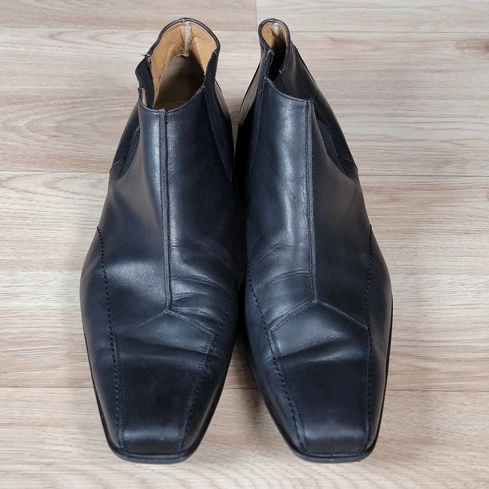 Mezlan Flynn Boots Shoes Mens Size 9 Black Leather Chelsea Ankle Square Toe Shoe